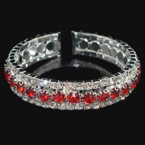 Gold Silver Plated Rhinestone Cuff Bangles for Women Girl Red Blue Shinning Crystal Width Bracelets & Bangles Jewelry Gifts Q0719