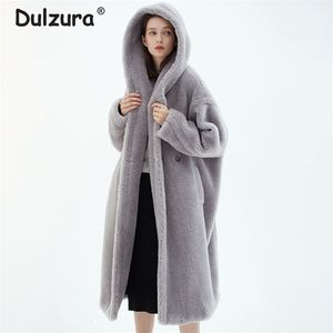대형 긴 후드 테디 재킷 코트 여성 겨울 유행 여성 따뜻한 오버 코트 빈티지 캐주얼 느슨한 가짜 모피 코트 재킷 210817