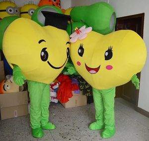 Performance Yellow Heart Love Mascot Costumes Halloween Fancy Party Dress Personaggio dei cartoni animati Carnevale Natale Pasqua Pubblicità Festa di compleanno Costume Outfit