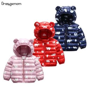 Vestiti primaverili per bambini Cappotto in cotone Bambini Modello di cartone animato Bambini Zip spessi Orecchie carine Manica lunga Neve Impermeabile Capispalla con cappuccio H0909