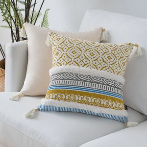 الأزرق الأصفر الوردي وسادة غطاء الشرابة المغربي نمط وسادة غطاء المنسوجة للمنزل الديكور أريكة سرير 45x45 سنتيمتر 210315
