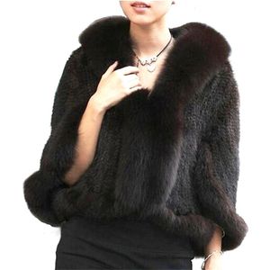 Höst vinter damer äkta stickad mink päls sjal krage kvinnor wraps brud cape coat jacka 211129