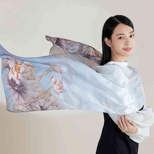 100% lång halsduk för kvinnor Skriv ut lyxhuvudduk Naturliga sjalar Floral Neckscarf Hangzhou Pure Real Silk Foulard Femme