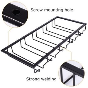 Iron Art Glass Cup Holder Durable Wine Rack Hanger Hanging Stand for Bar Home (Black, 5-Slot ) 211110