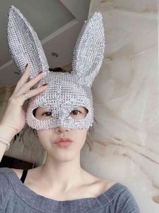 Silver rivet mask rabbit ears gogo female party girl stage masks