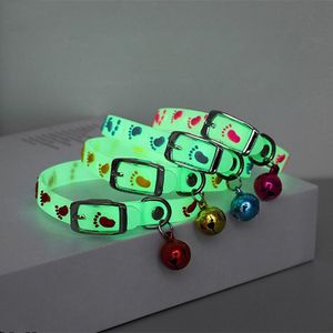 Cat Collars & Leads Pet Glowing With Bells Glow At Night Dogs Cats Necklace Light Luminous Neck Ring Accessories Drop