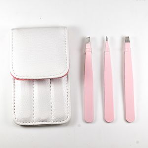 Eyebrow Tweezers Eyelash Curler 3pc/Set False Eye Lash Applicator with leather bag Beauty Extension Nipper Auxiliary Clip Clamp Makeup Tools Multi-function