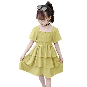 Dresses For Girls Tiered Dress Girl Solid Color Children Party Casual Style Clothing 6 8 10 12 14 210528