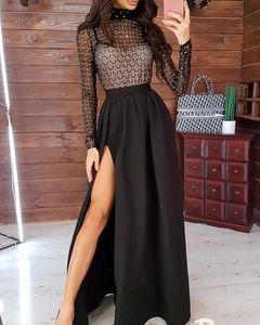 Casual Dresses Sexy Women Transparent Bandage Diamond Bodycon Dress Mesh Sparky Party Long Sleeve Clubwear Split Empire Maxi