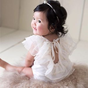 New Bebe Party Princess Dress Lace Ruffled Rompers Infant Newborn Baby Girl Clothes Props for Photography Accessories 210317