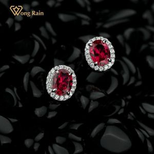 Stud Wong Rain Vintage 925 Sterling Silver Ovala Cut Ruby Skapat Moissanite Gemstone Engagement Party Studs Örhängen Fina smycken