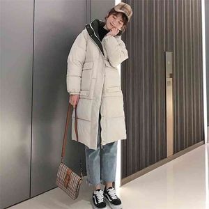 여성용 겨울 파카 후드 여성용 코트 롱 코트 파카 대형 컬러 자켓 중장기 여성 겨울 두꺼운 재킷 210819