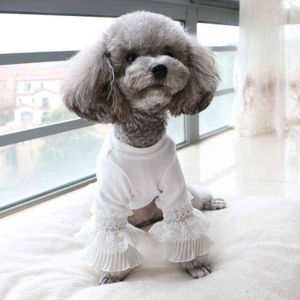 T-shirt per cuccioli Sezione sottile Pet Cotton Cute Lace Manica lunga Pullover Bottoming Shirt Teddy Abbigliamento Bichon Poodle Dog Clothes XS 211106