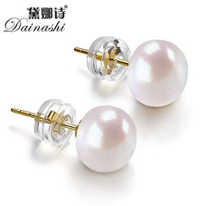 Cultured Pearl Stud Earrings Dainashi High Quality 925Silver Gold Color 8-9mm Bread Round Freshwater For Women Birthday Gift