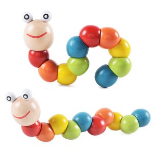 Spielzeug Bunte hölzerne Wurmpuzzles Kinder lernen pädagogisches didaktisches Babyspielzeug Fingerspiel für Kinder Montessori-Geschenk Insektenspielzeug