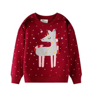 Hoppmätare Flickor Stjärnor Sweatshirts för höst Vinter Animal Applique Söt Bomull Barnkläder Top Barn Shirts 210529