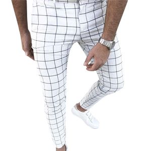 Мужские брюки мужские клетки Smart повседневные тощие мужские панталонские брюки карандаш Ropa Hombre Streetwear одежда