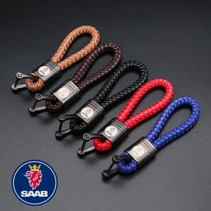 Keychains For Saab Car LOGO Leather Rope Key Chain Braided High quality Waist Keychain Auto Accessories