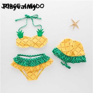 Sommer Mädchen 3 Stück Badeanzüge Ananas Bikini Frühling Kleine frische Halfter Badeanzug E1150 210610