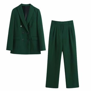 Mulheres de duas peças calças elegante mulheres verde calça terno escritório senhora primavera outono casual casual breasted blazer jaqueta plena calças moda o