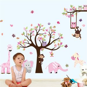 Najnowsze XXL Cartoon Animals Zoo Sowa Motyl Małpa Naklejki Ścienne Dla Kids Room Home Decor Kolorowe drzewo Naklejka Kij na ścianie 210420