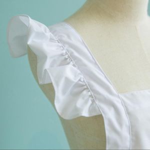 Aprons W0YF Ruffles Outline Retro White Apron With Pockets Adjustable Victorian Maid Bib