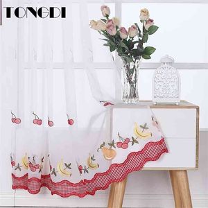 TONGDI Kitchen Curtain Pastoral Fruit Cafe Beautiful Embroidery Tulle Country Decor Decoration For Window Kitchen Dining Room 210913