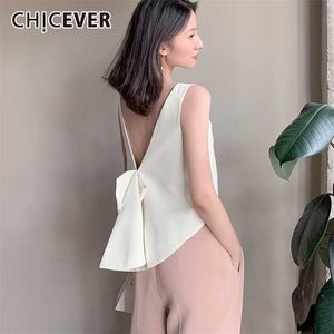 Chicever Korean Lace Up BowkNot Damska Kamizelka O Neck Tank Bez Rękawów Backless Duży Rozmiar Luźne Kobiece Kamizelki Moda 211120