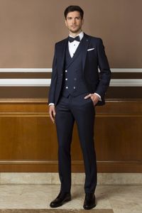 Новый стиль Groomsmen пик отворота жениха смокинги темно-синие мужские костюмы свадебные / выпускные / ужин лучший мужчина Blazer (куртка + брюки + галстук + жилет) W987