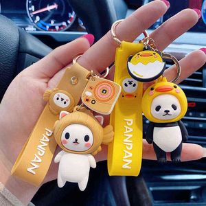 New Cute Cartoon PVC Panda Cat and Sushi Men Women Bag Car Keychain Accessories Auto Key chain Key Ring Pants Jewelry Kids H1126