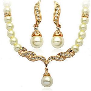 wholesal WGP Zircon Gem Noble Rich Lucky Ladies Bridal / & White Pearl Necklace Studs Earrings Jewelry Setgirl Wedding