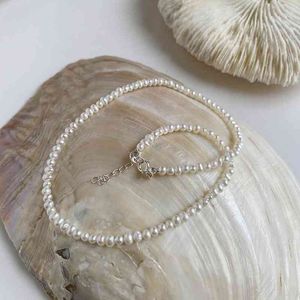 Silvologi 925 Sterling Silver Natural Freshwater Pearl Choker Elegant Minimalistisk Clavicle Halsband för Kvinnor Lyxig Smycken Gift