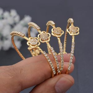 Bangle 4PCS / комплект 24K Dubai Gold Color Африканские Детские Браслеты для девочек Мальчики Микро инкрустация Браслеты Ювелирные Изделия