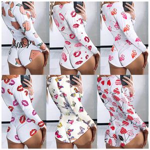 Senhoras Jumpsuit Mulheres Jumpsuits Sexy Macacões de Manga Longa Impressão Apertado Cintura Alta Cintura Profunda V Pescoço Aberto Peito Slim Slim Confortável Respirável Cardigan WMD