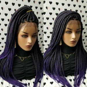 Long Braided Wig Ombre Purple Color Synthetic Box Braids Wigs Simulation Human Hair For American Black Women