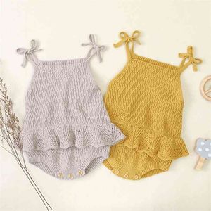 Baby Baby Girl Roupas Knit Outono Scompadores Sling Infantil Algodão Flounce Romper 210816