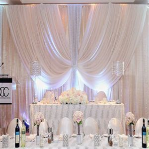 10ft x 20ft Luxury White Wedding Backdrop Curtain Big Swags Party Background Drapes med mitten squins för Event Stage Supplies