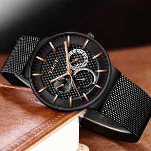 Lige Mens klockor Top Luxury Brand Quartz Watch Men Ultra Thin Full Steel Mesh Belt Sport Vattentät Klocka Relogio Masculino 210527