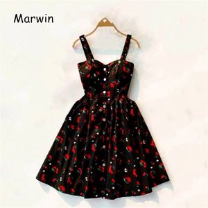 Marwin - Feminino Verão Mulheres Espaguete Impressão Floral Sem Mangas Império Praia Vestidos High Street Estilo 210623