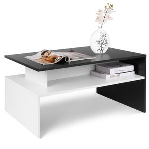 Coffee Table Modern End Desk Centre Rectangular Living Room Furniture with Lower Shelf White and Black 90x50x43cm