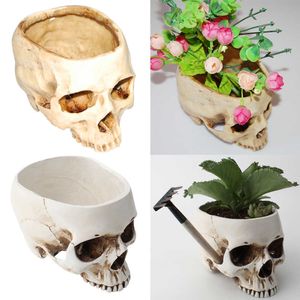 Resin Skull Model Flower Pot Shining Fruit Plate Storage Container Flower Pot Planter Skull Pot Home Decor Crafts 210615