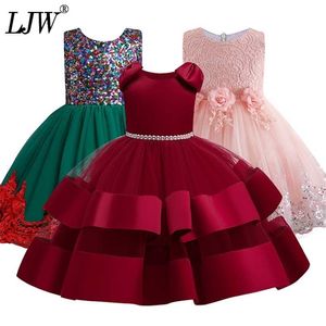 Lantejoulas de laço de noite formal vestido de noiva tutu princesa vestido flor meninas crianças roupas crianças festa para roupas menina 211027