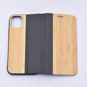 Portfel Leather Bamboo Wood Teleft Case dla iPhone 13 12 11 Pro Max XS Plus Leather Wooden Case
