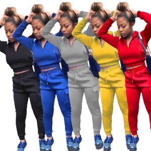 Kadın Tasarımcılar Giysileri 2021 Terzini Sonbahar ve Kış Kadınların Katı Ekleme Seti Kişiselleştirilmiş Fermuar Sporları Ladiestwo Parçalı Spor Giyeri Kadın