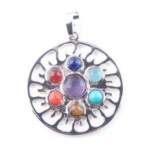 Wojiaer 7 chakras naturliga stenar runda hängen hälsa amulet helande halsband 18 