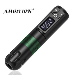 Ambition Soldier Kabellose Tattoo-Stiftmaschine mit Akku und tragbarem kernlosem Motor, digitalem LED-Display für Körperkunst, 220107