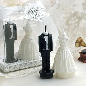 Doftande gåva gynnar miljöbröllopsstearinljus för bordsdekoration i bruden Veil Groom Dress Shape 1 Par