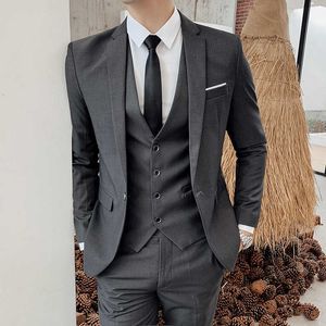 (Jacket + Pants + Tie) Luxury Men's Wedding Suit Male Trailblazer Slim Fit Suit Business Casual Formal Party Classic 4 Colors X0909