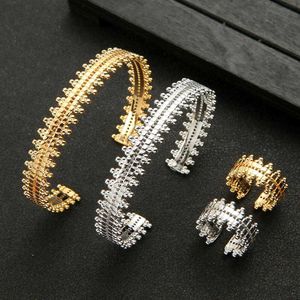 Lyxigt unikt afrikansk armband Bangle ringsatser för kvinnor punk hiphop rock cz Dubai brud smycken sätter FG100291 H1022