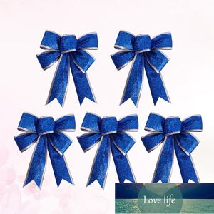 5 pcs / pacote glittering tecido fita de natal arco presente knot fita ornamentos para árvore de natal presentes decoração (azul) preço de fábrica especialista em especial qualidade mais recente